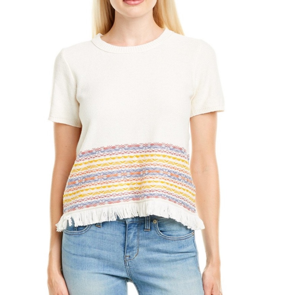 🦋 Madewell Fringe Jacquard Short Sleeve Sweater